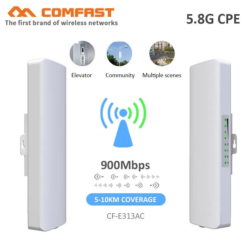 Routers Comfast CFE313AC 900Mbps 5.8g WiFi CPE Wireless AP Bridge 5 km lång räckvidd 12dbi WiFi Antenna utomhus Repeater Nanostation Router
