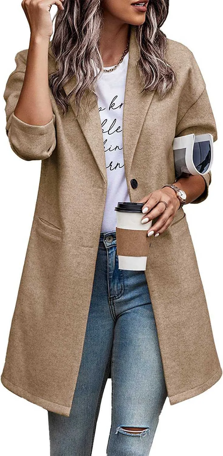 PrettyGarden Women's 2023 Plaid Jacket Casual Button Wool Blend Winter Windbreaker z kieszeniami