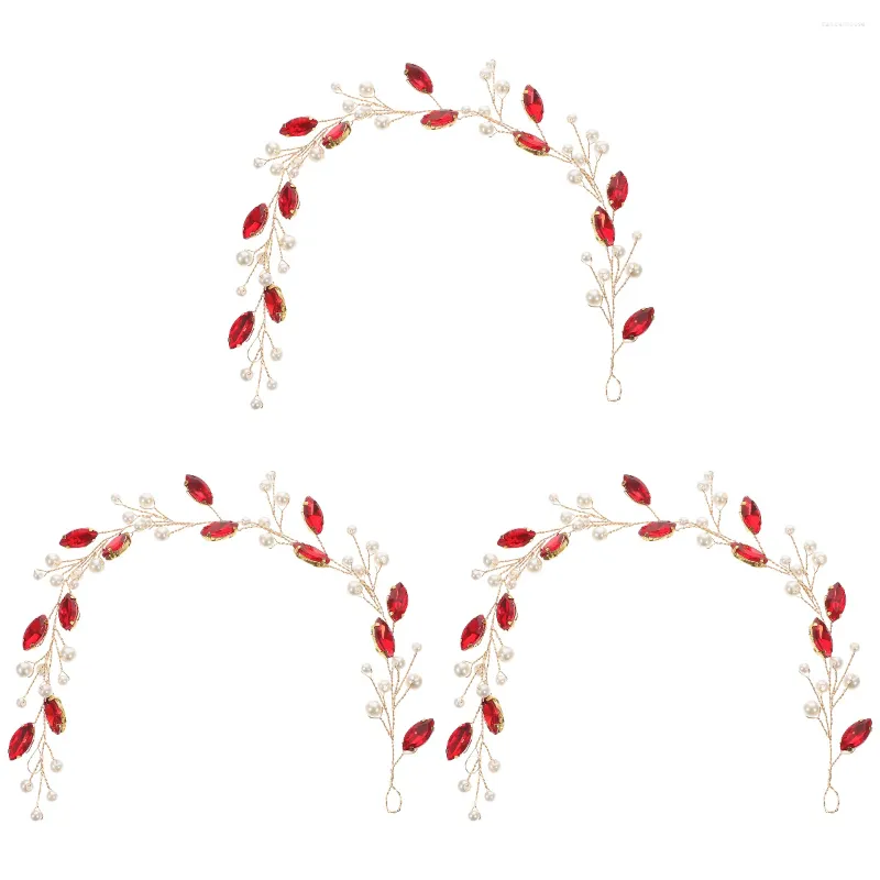 Bandane 3 PCS Accessori per capelli di perle Fascia per capelli Copricapo 30,5x2,5x0,1 cm Trapano di vetro rosso Sposa