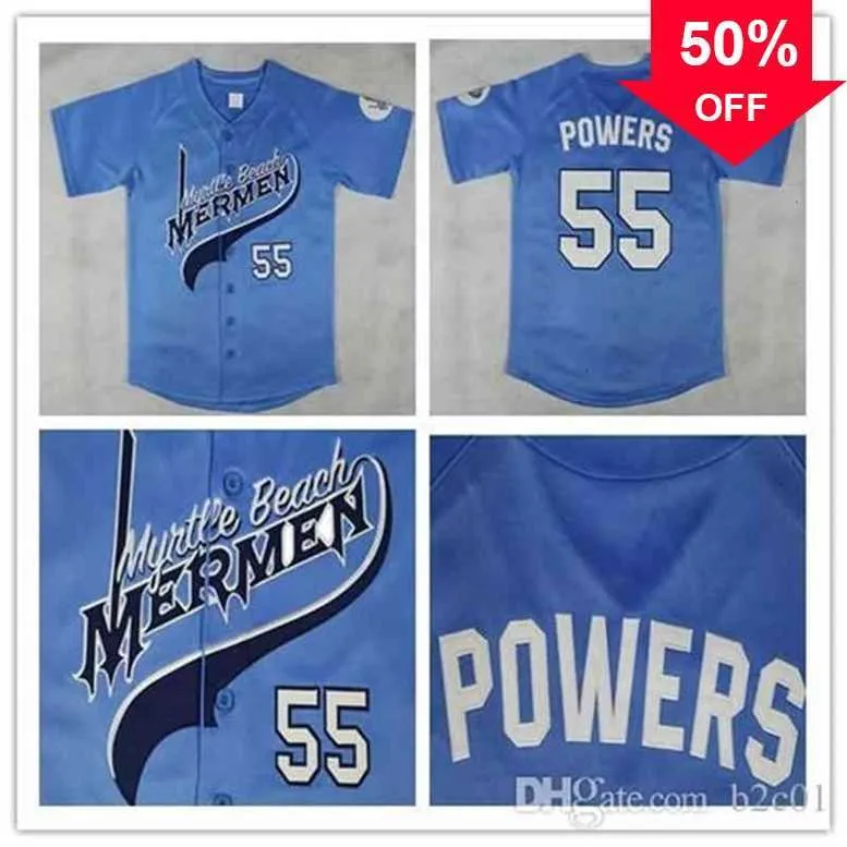 Xflsp GlaC202 Kenny Powers #55 Myrtle Beach Mermen Baseball Jersey Azul