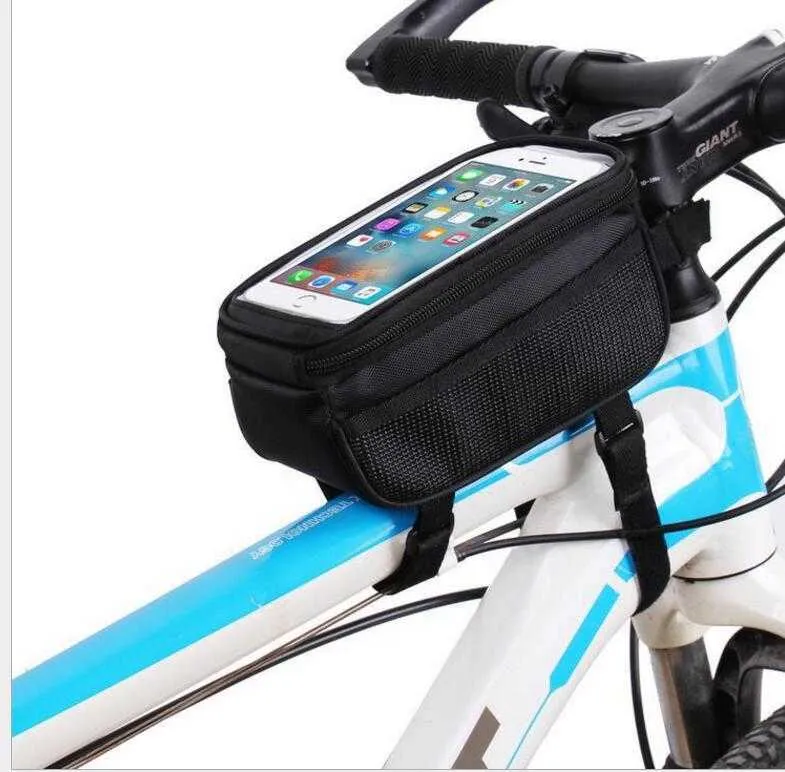 Acessórios para bicicletas esportivas para ciclismo à prova d'água Armação de bicicleta Pannier Tubo frontal Saco de bicicleta de estrada de montanha Bolsas para telefone com tela sensível ao toque