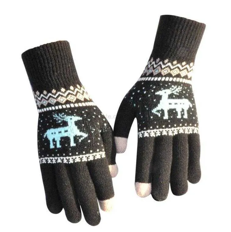 Varm vinterfinger Touch -skärmhandskar Multi Purpose unisex kapacitiva handskar utomhus skidcykling fleece mittens Magic Jacquard Elk Glove