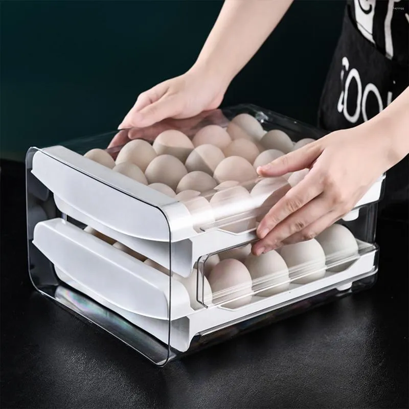 Förvaringsflaskor 40 gitter ägglådan kylskåp arrangör hållare dubbel lager transparent låd kök kylskåp anka kycklingar ägg