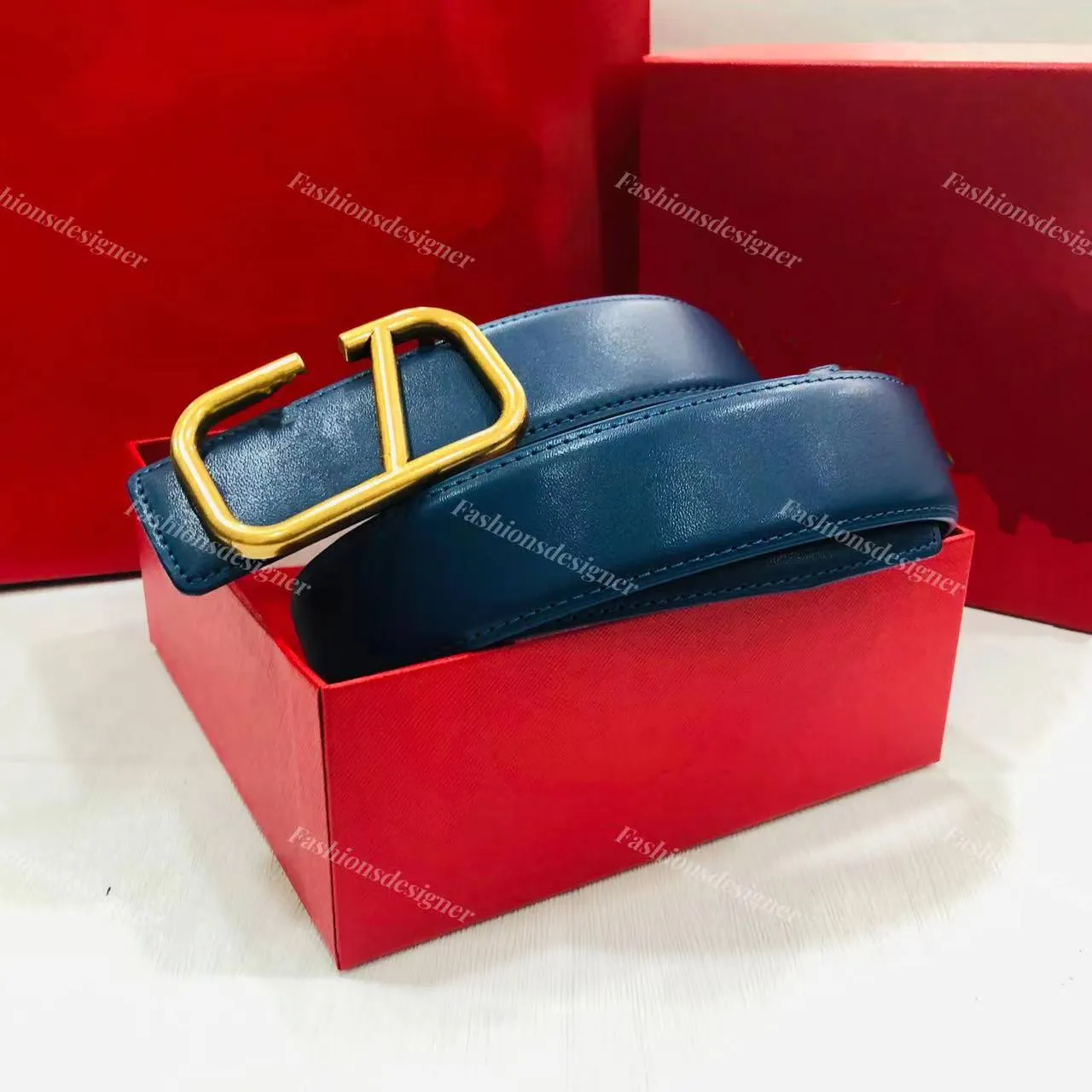 Luxe riemen designer riem dames echt lederen riem brons V brief gesp riem blauw 40MM breedte meerkleurige riem box trend tailleband riem box classic ceinture AAA