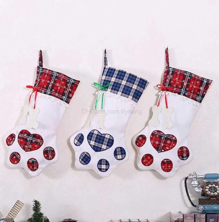 Sacchetto regalo per calze natalizie festive Nuova edizione squisita Calzini per calze a zampa di cane Sacchetti regalo appesi Borsa per calze natalizie decorative