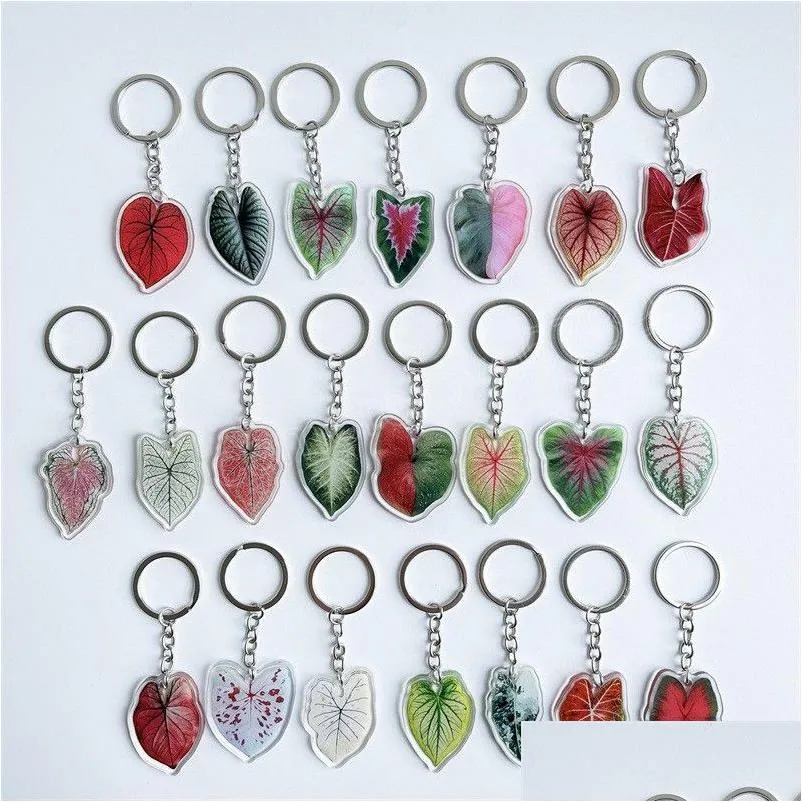 Keychains Lanyards Vintage Imitation Leaf Keychain Keyring Women Girl Kid Doublesided Bag Key Car Pendant Party Gift Charm Decorat Dhvdz