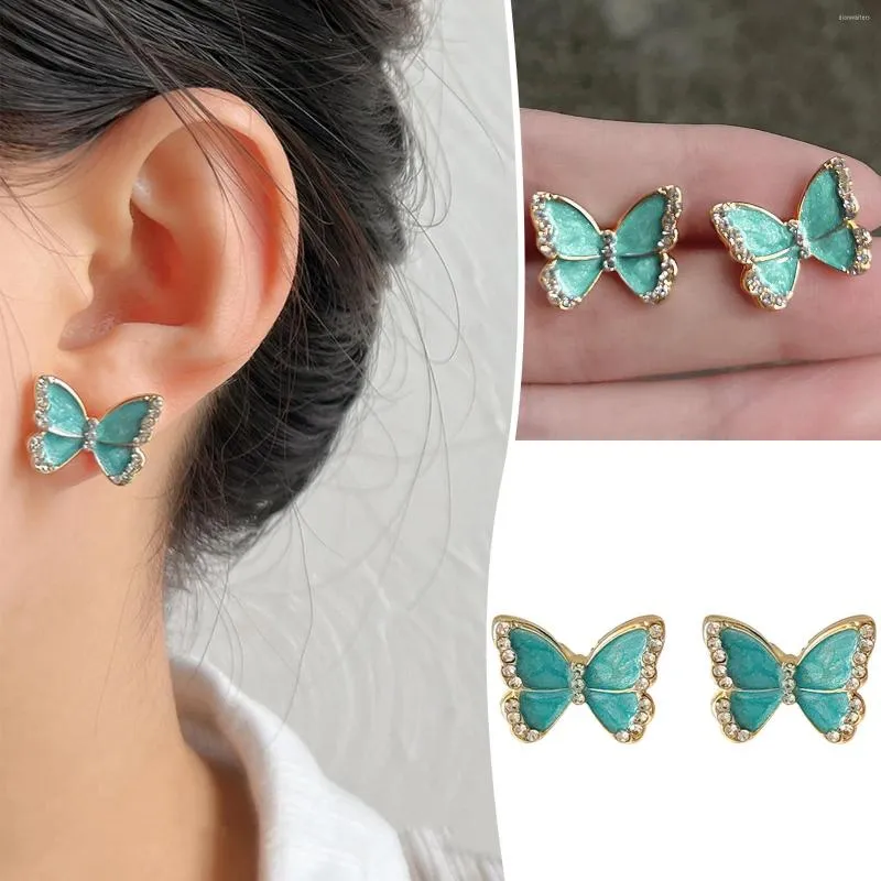 Boucles d'Oreilles Femmes Boucles d'Oreilles Menthe Vert Papillon Minuscule Cristal Mignon Pour Les Filles