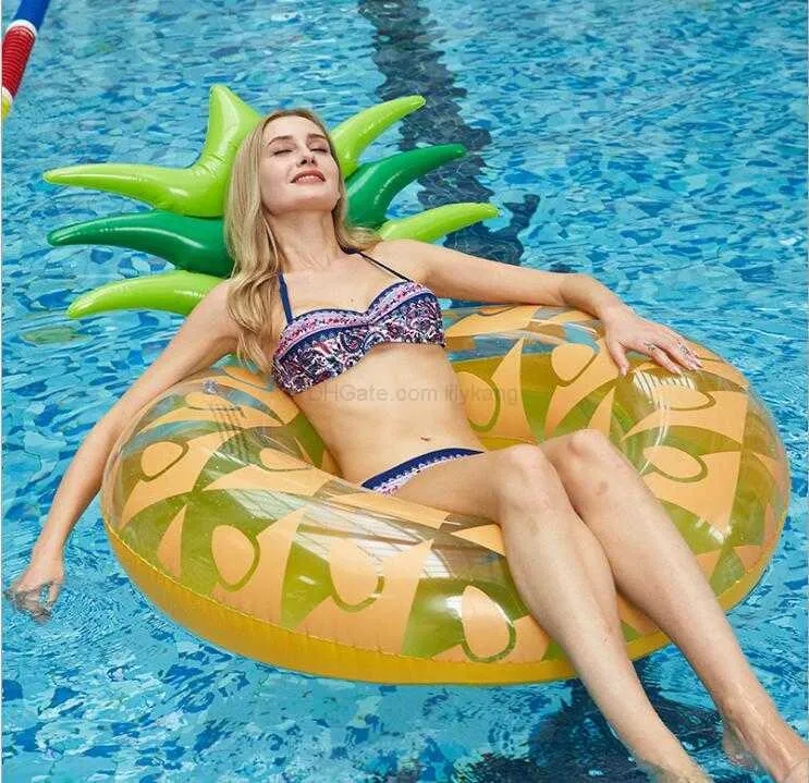 Colchão de abacaxi gigante de 120 cm, anel de natação inflável, adulto, verão, festa, piscina, flutuante, crianças, tubos de água, brinquedos, cama de água flutuante