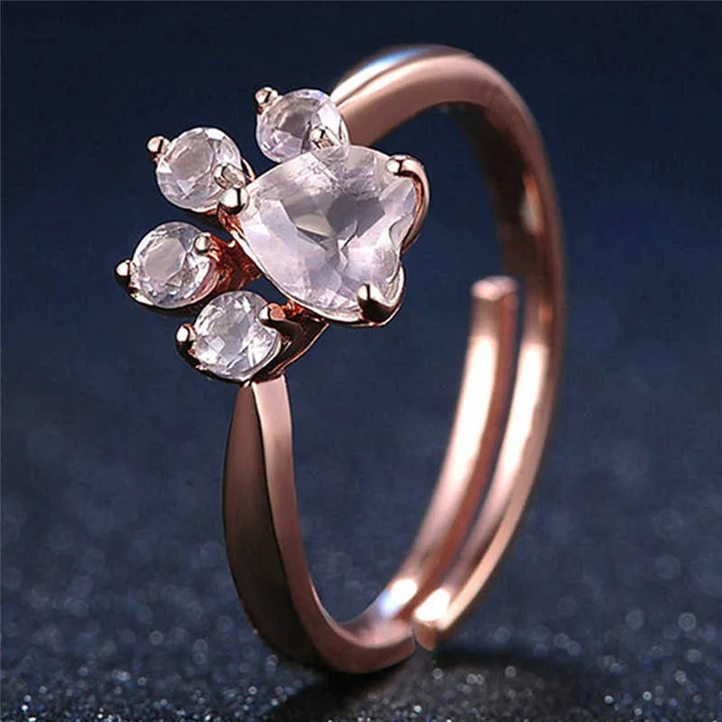 1 pc Cat Claw Opening Adjustable Ring Women Rose Gold Crystal Zircon Finger Ring Gift