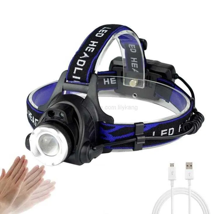 Super Bright LED -strålkastare T6 Zoombar Head Lamp ficklampa Strålkastare Lanterna med LED Body Motion Sensor 18650 Batteriets strålkastare för camping Vandringscykling