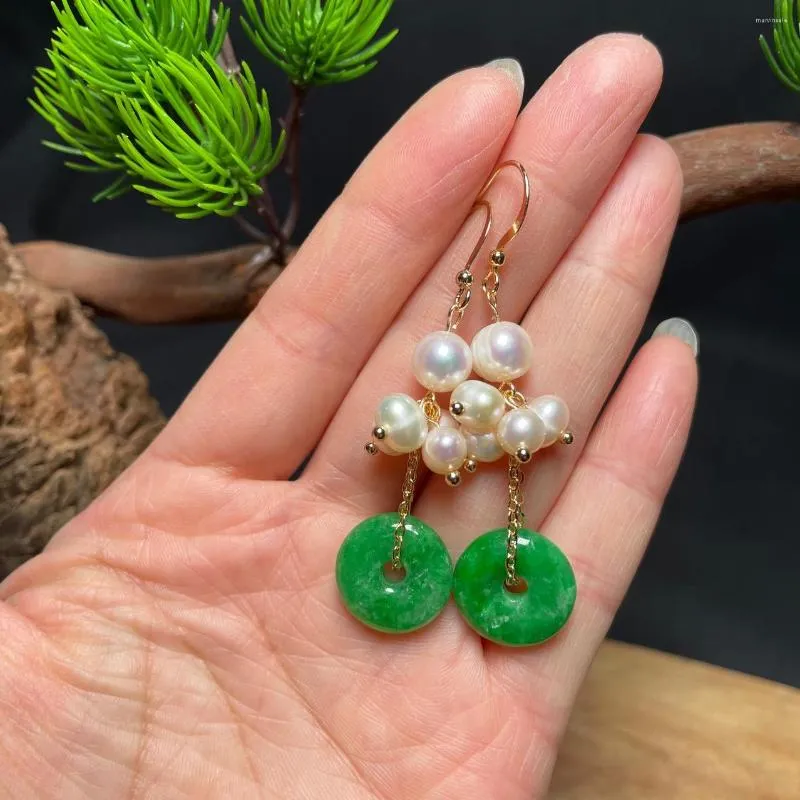 Dangle Earrings Green Jade Donut 925 Silver Charms Pearl Designer Gifts Jewelry Beads Gemstone Natural Chinese Emerald Gift Women