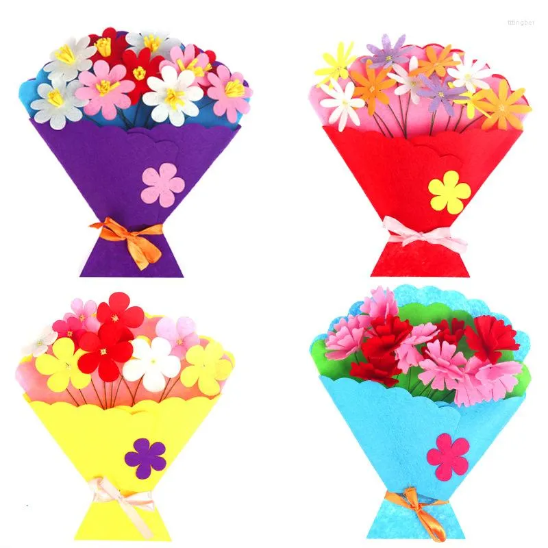 Decorative Flowers 5 Colors Creative Non-Woven Flower Bouquet Kids Handmade DIY Home Wedding Decoration And As Gift For Monther's Day