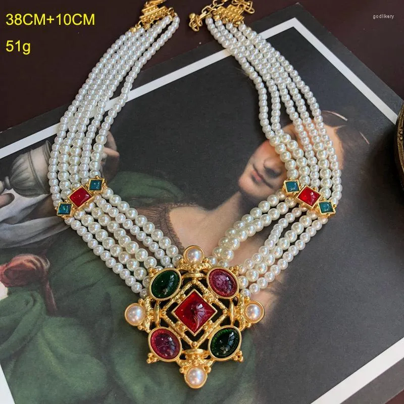 Collier ras du cou élégant rétro courtois pour femme avec collier de perles multicouches émaillées colorées
