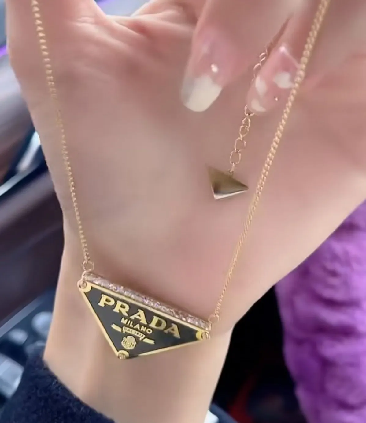 18K Diamond Tri Angle Triangle Pendant Necklace With Engraved P