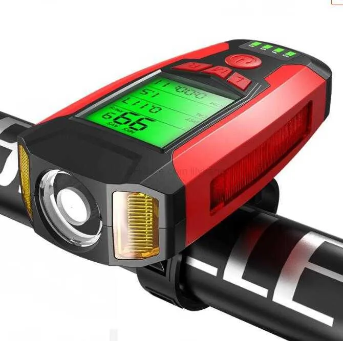 MuleTifunction Light Bicycle Light مع عداد السرعة عداد المسافات 120 ديسيبل مكبر صوت USB القابل لإعادة الشحن مع إكسسوارات ركوب الدراجات بالدراجات بالدراجات