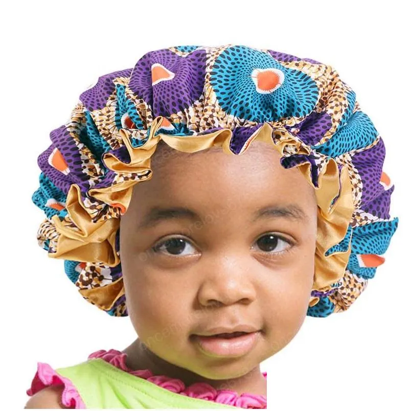 Beanie/Skull Caps Satin Bonnet For Children Double Layer Silk Lined Night Sleep Cap African Pattern Flroal Print Kids Soft Hair Er H Dh0If