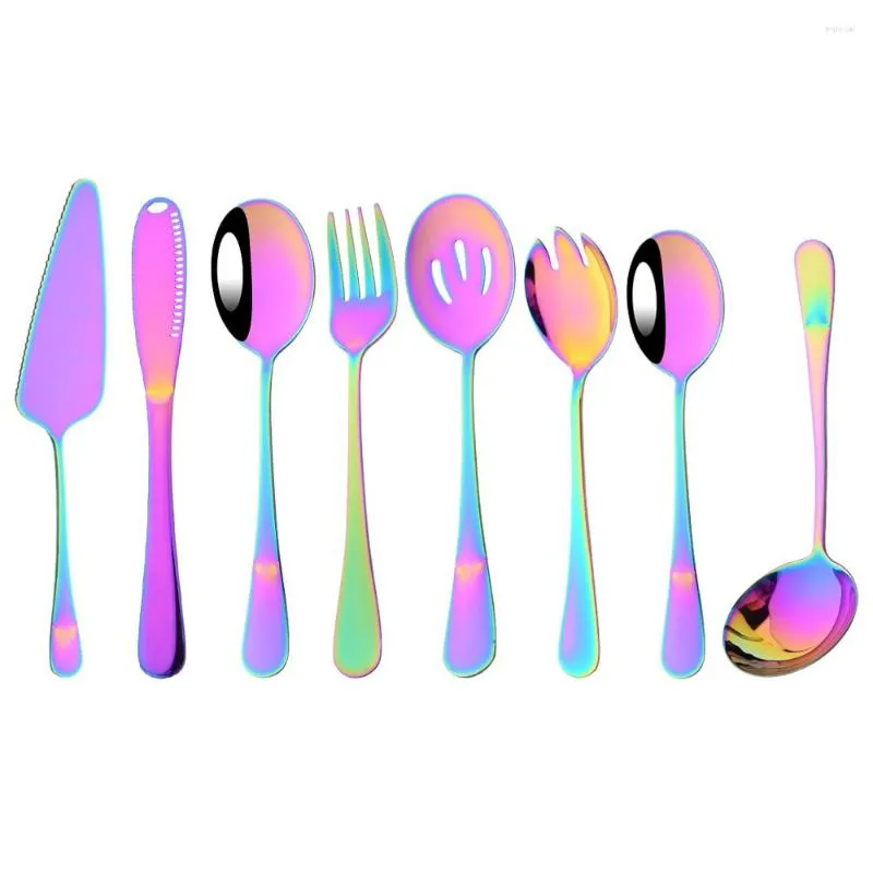 Dinnerware Sets 8Pcs Stainless Steel Cutlery Serving Utensils Buffet Catering Butter Knife Colander Spoons Fork Silverware