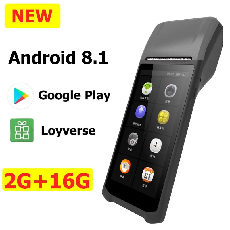 Printers Android 8.1 PDA Terminal POS Machine 5.5 Inch Touch Screen Builtin 58mm Bluetooth Thermal Printer 2G+16G Memorry