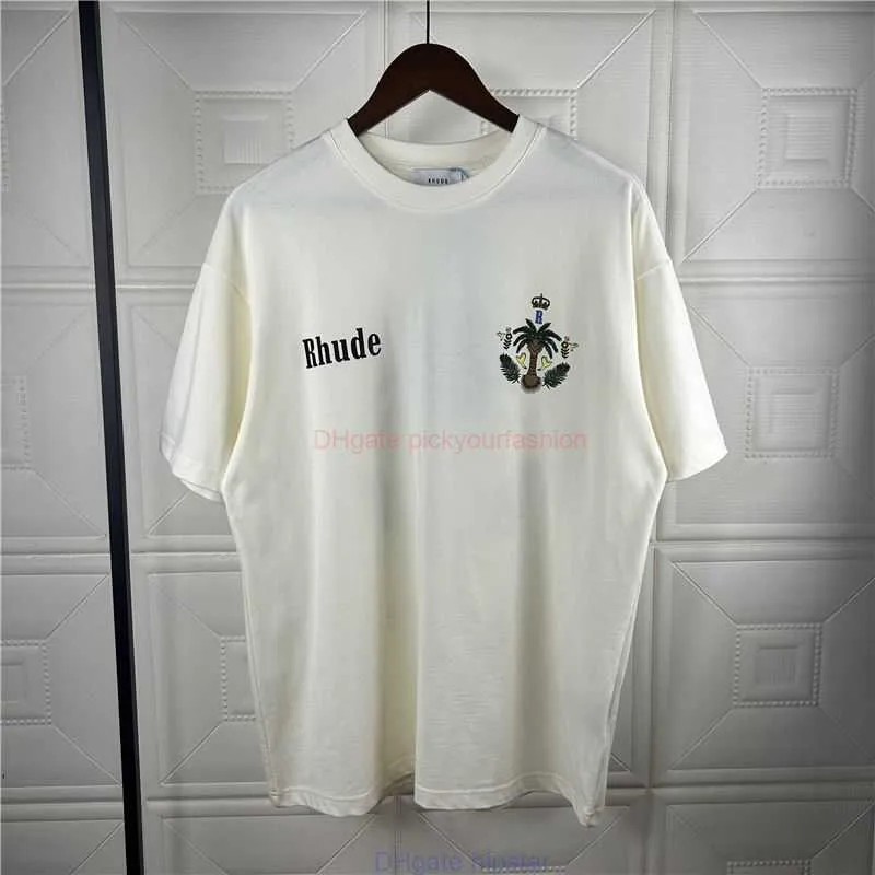 디자이너 패션 의류 티 Tshirt Rhude American Summer Crown Coconut Tree Print 캐주얼 힙합 느슨한 짧은 슬리브 남성 Tshirt 트렌드면 스트리트웨어 탑 Casu