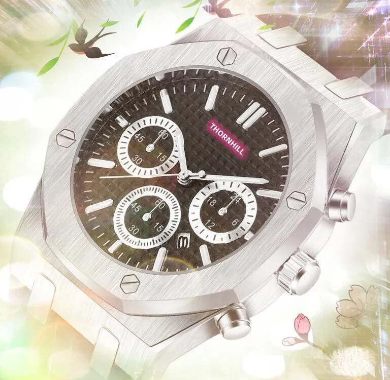 2024 Six Three Pins Relojes para hombre 42 mm Casual Business Fashion Premium Reloj Acero inoxidable Caucho Movimiento de cuarzo Batería escaneo tick sports Reloj Regalos
