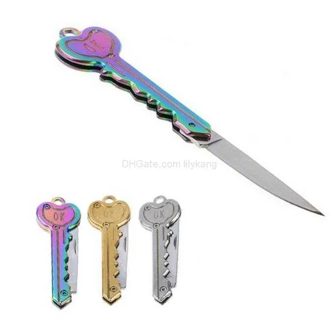 Mini Heart Shaped Key Knife Keychain Stainless Steel Folding Knife Portable Pocket Outdoor Camping survival Tools Tactical hunting self-defense knives Alkingline