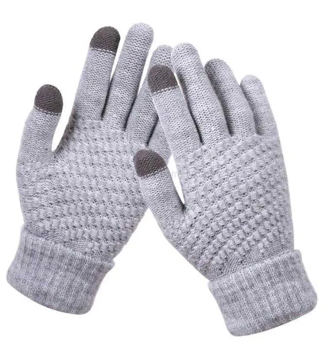 Kış dokunmatik ekran eldivenleri erkekler sıcak streç örgü eldivenleri taklit yün tam parmak guantes kadın tığ işi kalın bisiklet eldivenleri