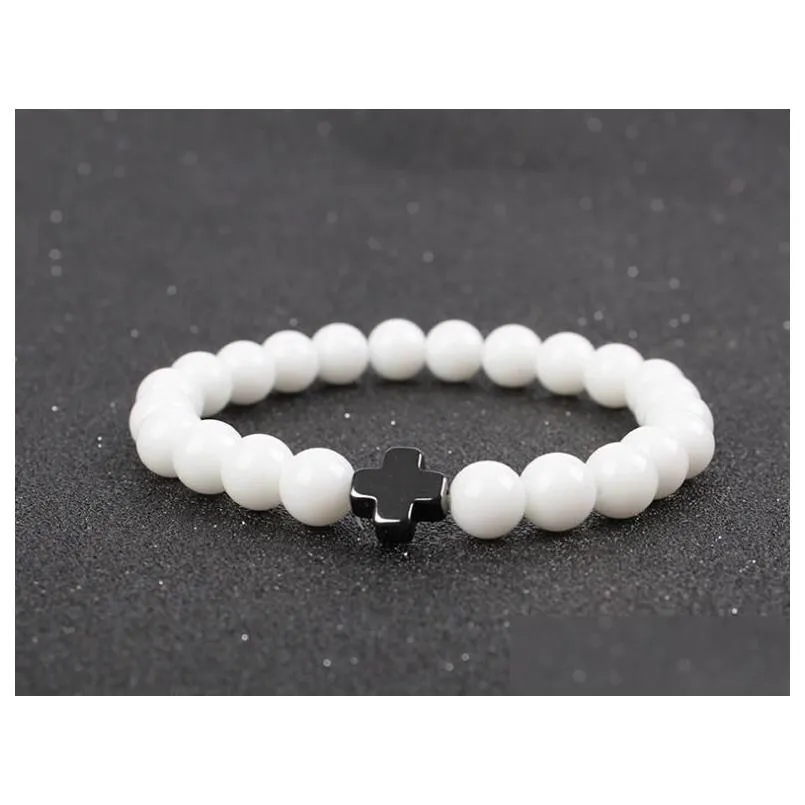 Perline 8Mm Naturale Agata Bianca Agata Croce Chakra Bracciali Per Le Donne Stringa Perline Yoga Fascino Uomo Bracciale Goccia Consegna Gioielli Dhxcd