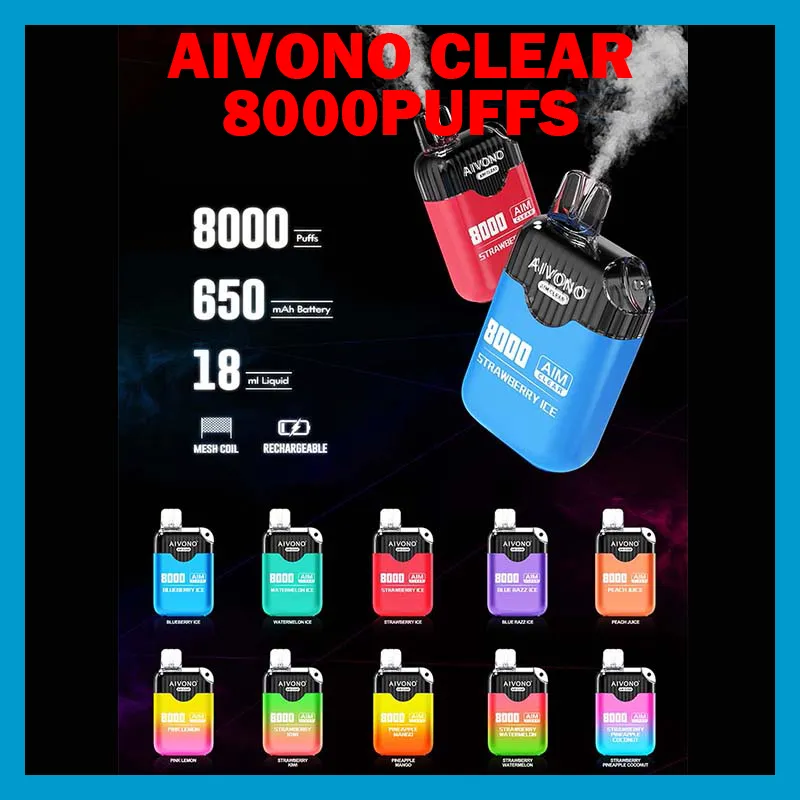 AIM CLEAR 8000 Wegwerp Vape Pen E Sigaret Apparaat Met 650 mAh Batterij 18 ml Pod Voorgevulde Catridge oplaadbare vs bang xxl