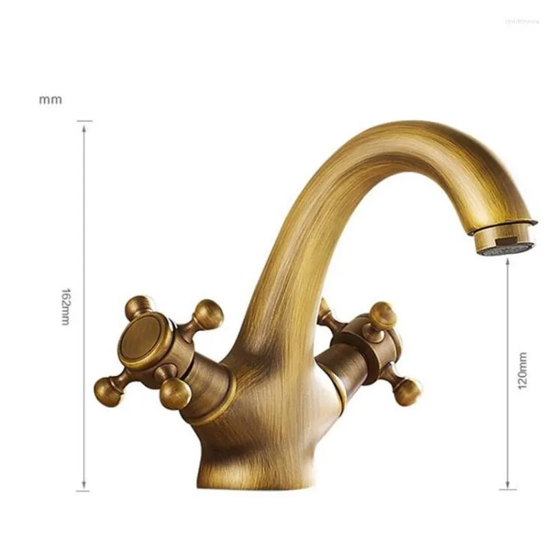 Bathroom Sink Faucets Soild Brass Double Handle Control Antique Faucet Kitchen Basin Mixer Tap Cold Bath Water