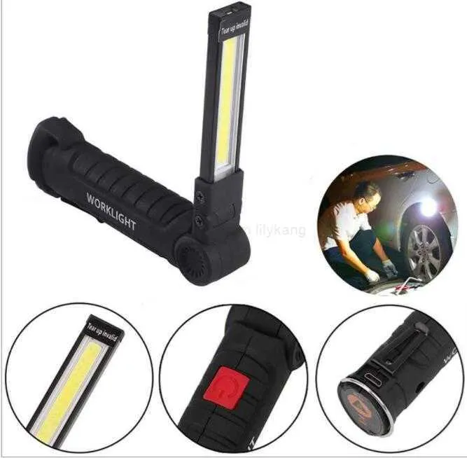 New 180degree rotation foldable USB recharge cob Worklight working lights red+white glare emergency flashlight 5 mode magnet inspection lamp