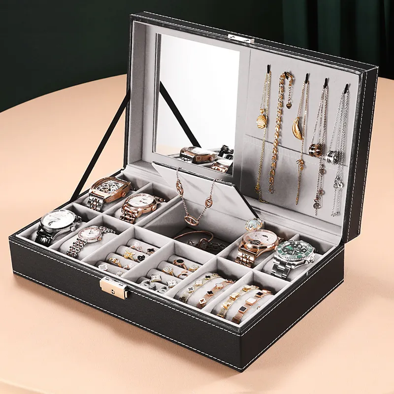 Titta på lådor Fall 8 Slot Watch Box Cases Jewelry Storage Box Organizer för män Kvinnor PU LÄDER LACKABLE Watch Holder With Ring Storage 230602