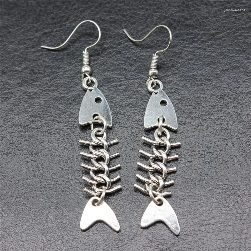 Dangle Küpeler 1 Çift Moda El Yapımı Basit Tasarım Antika Gümüş Renkli Balık Kemik Kolye Damağı