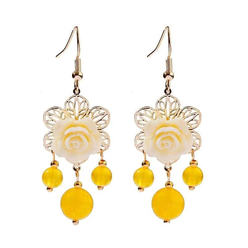 Dangle Lustre Classique D'été Jaune Pierre Fleur Boucles D'oreilles Pour Les Femmes Bijoux Ethnique Rouge Goutte De Mariage Livraison De Bijoux Dhcxr