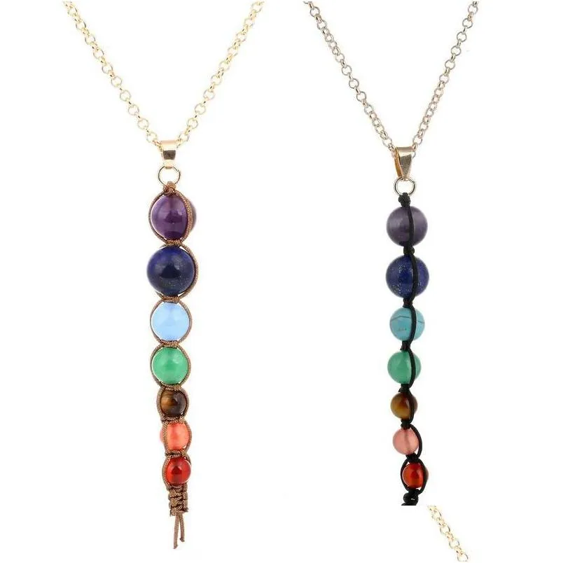 Pendant Necklaces 2 Style Yoga Reiki 7 Chakra Gem Stone Beads Fashion Jewelry Woven Necklace Accessory Drop Delivery Pendants Dh4Rl