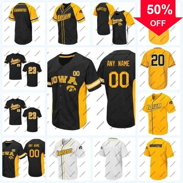 Xflsp GlaC202 Iowa Hawkeyes NCAA College Baseball Jersey Nero Bianco Oro Per Uomo Donna Gioventù Doppia Cucitura Nome e Nmber Mix Ordine Alta Qualità