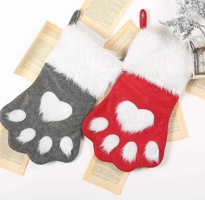 Creative Dog Paw Christmas Stocking Christmas Xmas Pendant Decoration Kids Gift Bags Candy Bag Stocking New Year Prop Socks