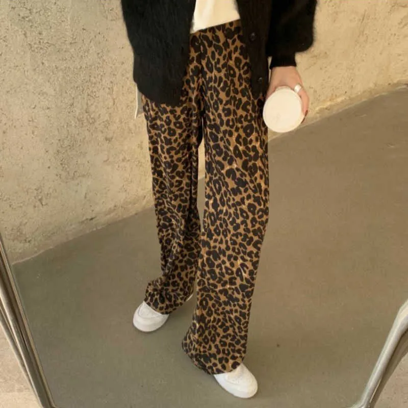 Capris Lucifer Fashion Leopard 2022 Summer Leiast Elastic High Waist Wide Leg Pants Women's Street Apparel Hip HopズボンP230602