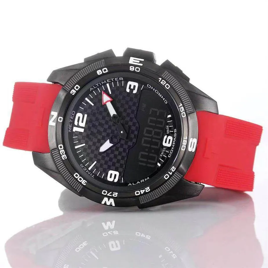 Ganze T-Touch Expert Solar Racing T091 Schwarzes Zifferblatt Chronograph Quarz Rotes Kautschukband Faltschließe Herrenuhr Armbanduhren 249E