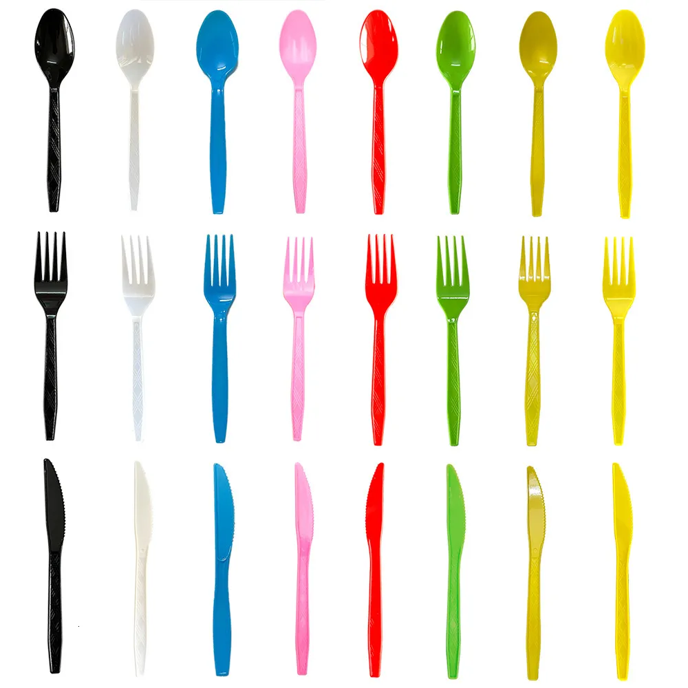 Disposable Take Out Containers 60pcs Plastic Forks Knives Spoons Set Cutlery Bulk Black Red Blue Pink Gold Flatware Party Supplies 230619