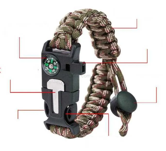 Overlevingsarmbanden Polsband Buitenuitrusting Paracord-armband Wandelen Kamperen Reizen Bergbeklimmen Mes Fluitje Redding Hulpmiddel voor noodgevallen