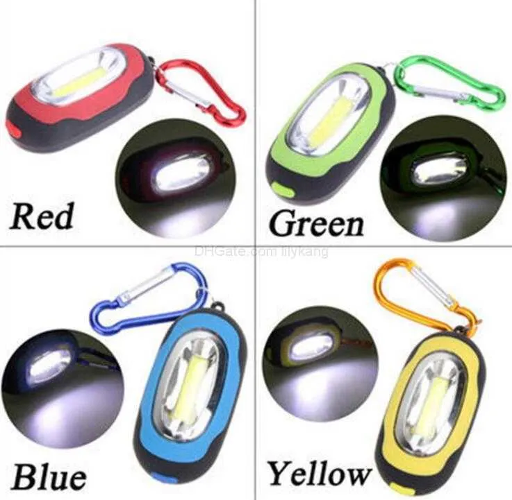 Bärbar mini KeyChain Pocket Torch 3-lägen COB Mini Key Ring Chain Outdoor LED Light Firllight Lamp Multicolor Mini-Torch With Battery