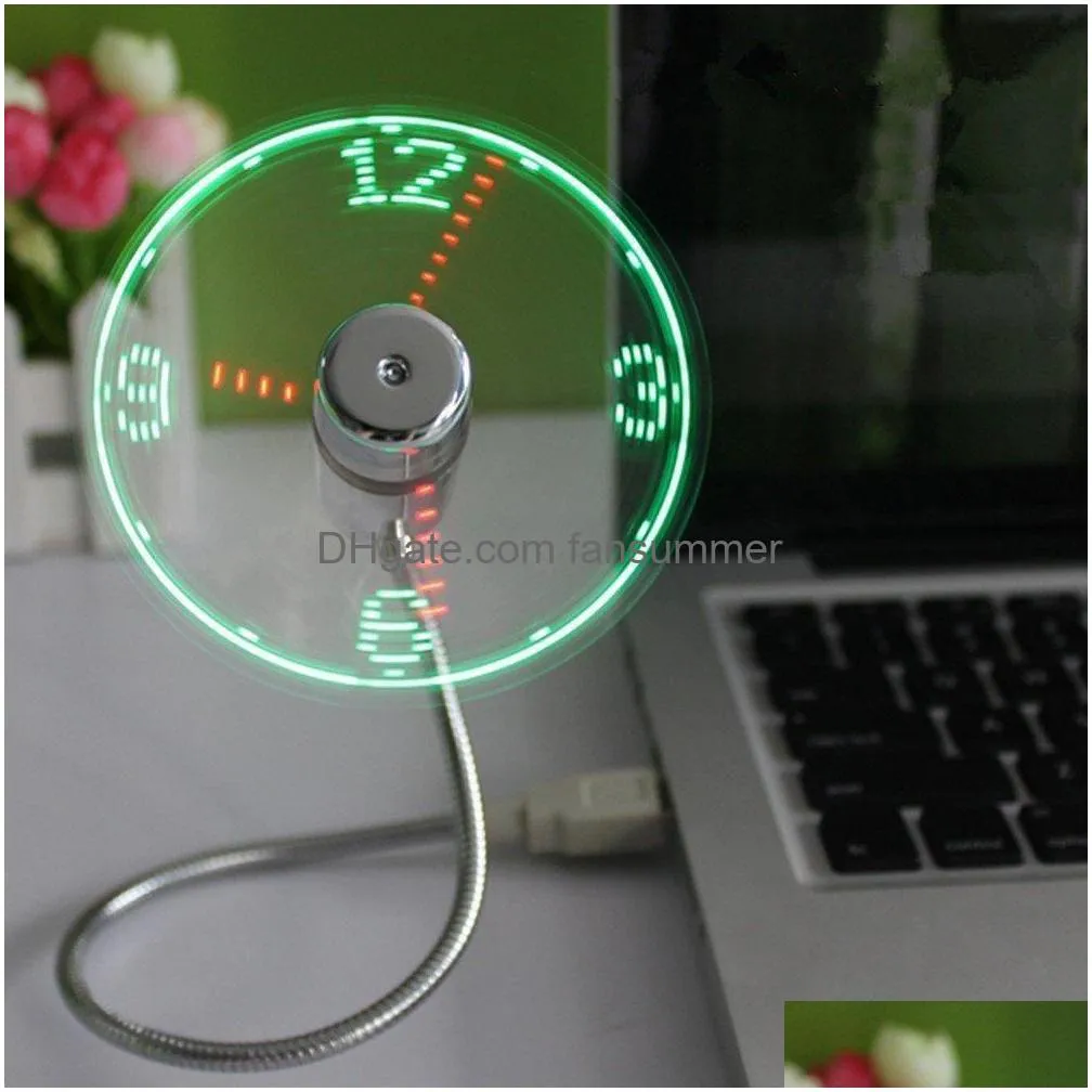 Usb Gadgets Novo Durável Gadget Ajustável Mini Luz Led Flexível Ventilador Tempo Relógio Desktop Cool Display Real Alta Qualidade Gota Entregue Dh2Qs