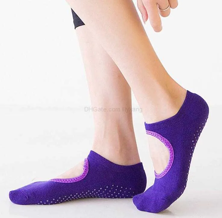 4 Paia Calzini Antiscivolo Da Pilates E Yoga Per Donna – Cotone Morbido Con Suola In Gomma – Volant Al Polsino – Taglia Unica EU 37-42