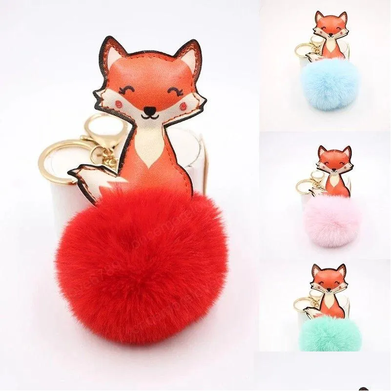 Key Rings Plush Fluffy Leather Chains Faux Rabbit Cute Fur Ball Mticolor Keychain Kids Womens Charms Car Bag Pendants Drop Delivery J Dhxof