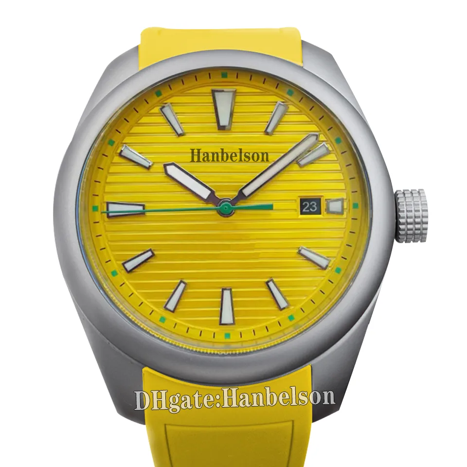 2023 Design Rubber Strap Mens Watch Titanium Grey Automatic Movement Yellow Face Black Date