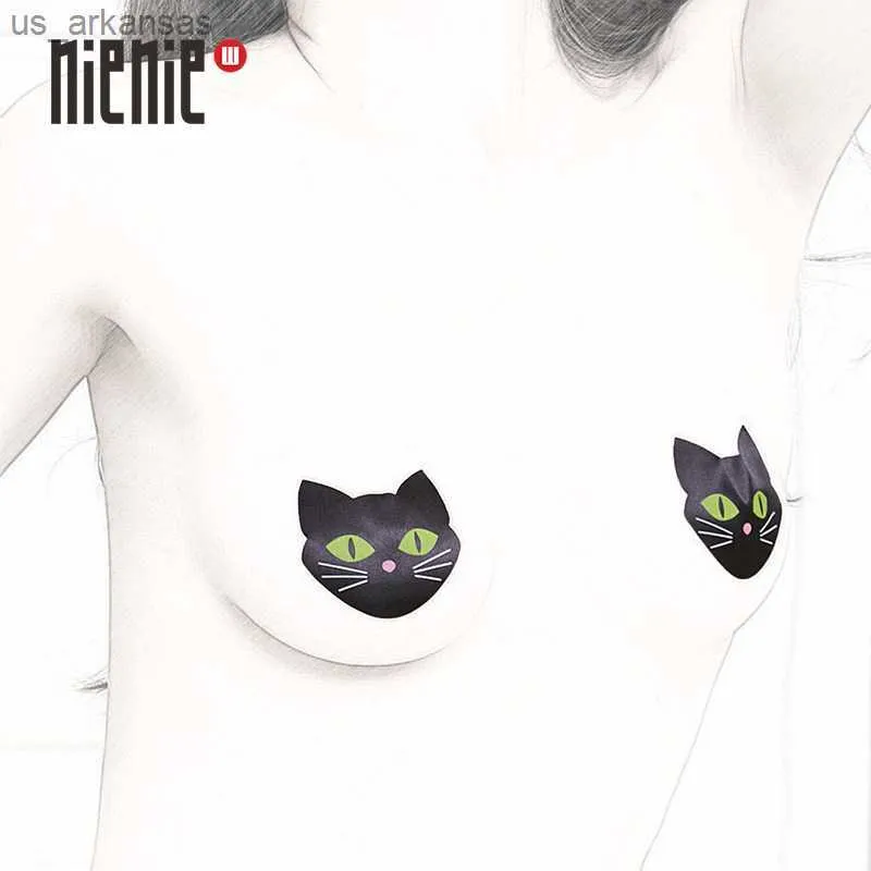 Disposable Self Adhesive Breast Pasties 10Pairs(20Pcs)Luminous Cat Breast Petals Stickers Nipple Cover Invisible Bra Pad Pasties L230523