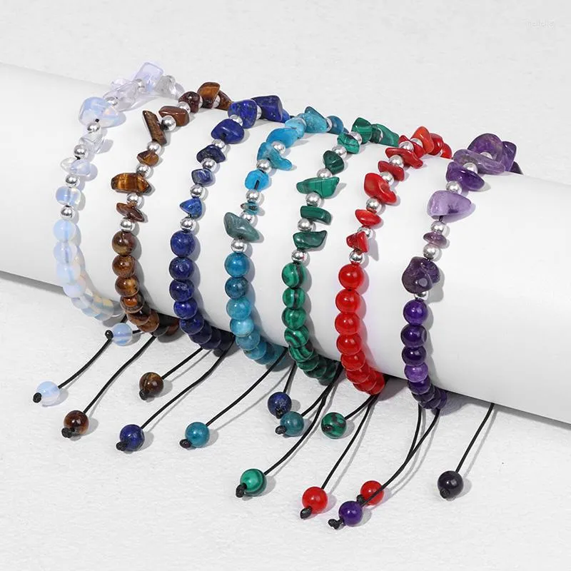 Strand Design Natural Chip Stone Pärledarmband 6mm Agat Opal Woven Armband Energy Healing Braid For Men Women smycken
