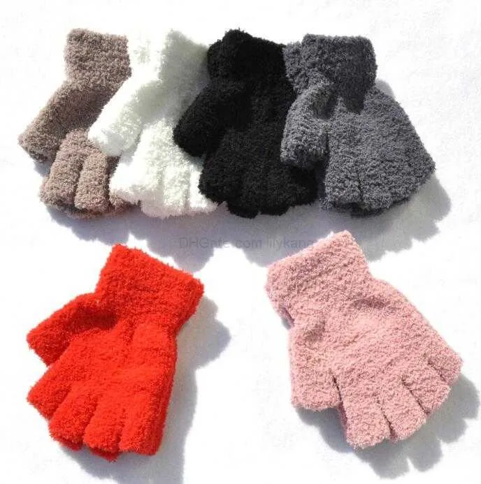 cute fleece warm women half finger gloves winter knit soft terry warmer mittens new fashion ski skiing gloves christmas gift