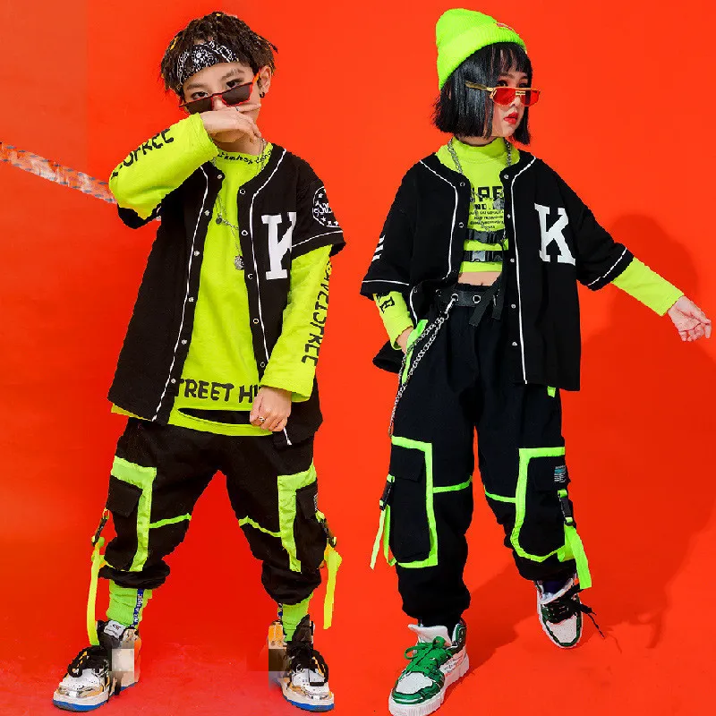 Kids Hip Hop Dance Costume Set Crop Top And Cargo Pants For Boys