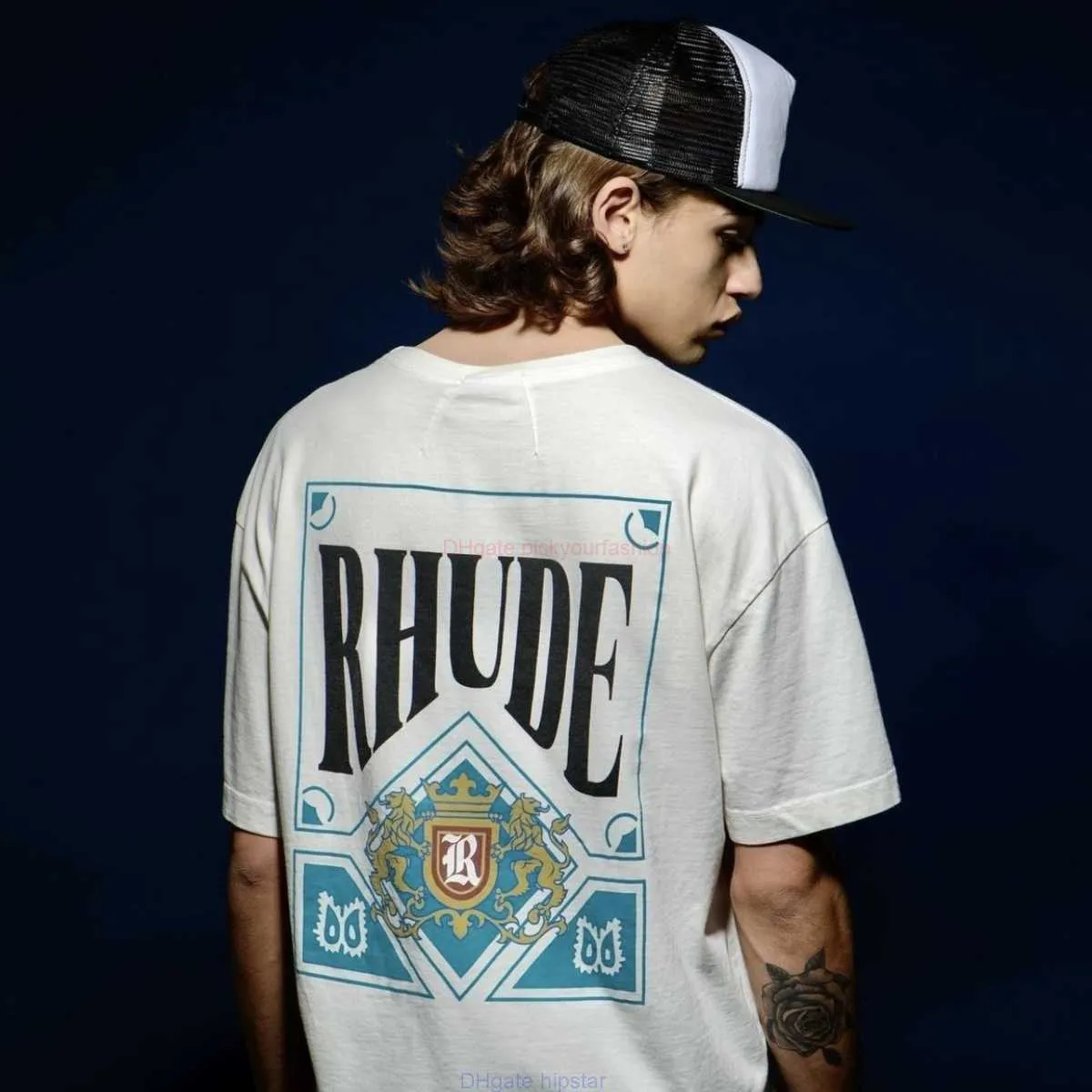 Designer Mode Kleding Tees T-shirt H8012 #rhude Kaleidoscope Poker T-shirt met korte mouwen Katoen Streetwear Tops Casual Sportkleding Rock Hiphop te koop